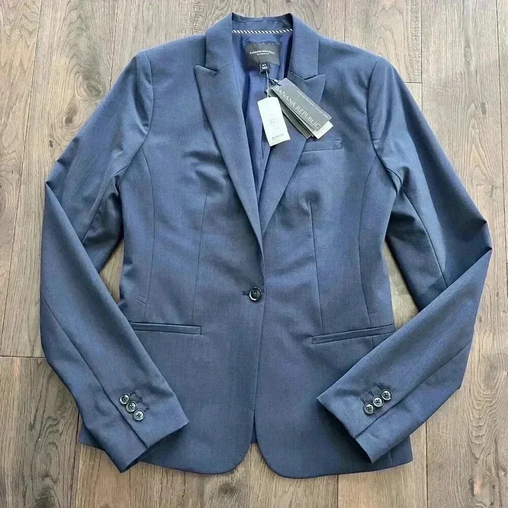 Banana Republic New Marzotto Italian Wool Blazer Size 4 Tall Women's Navy Jacket - Picture 2 of 10